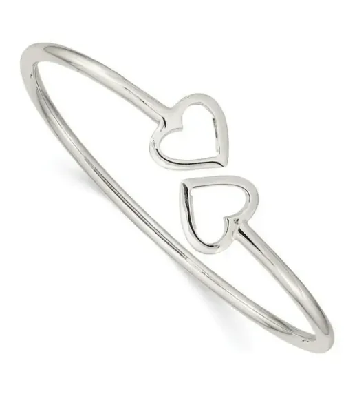 Silver Polished Heart Bangle